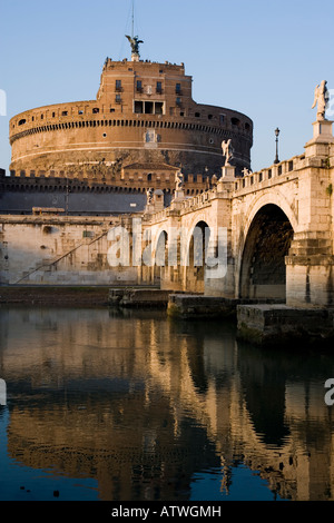 Pont, Ponte, San, Angelo, avec, rivière, Tiber, et, Castell, Sant' Angelo,, Rome, Latium, Italie, Castello, di, Angelo, Banque D'Images