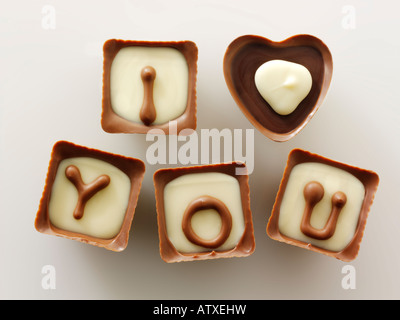 Je t'aime message pour la fête des mères, Saint Valentin ou pour un anniversaire - Chocolats Banque D'Images