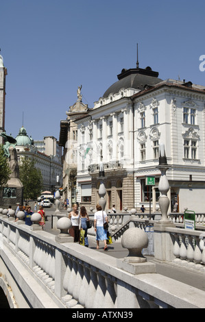 Ljubljana, Tromostovje, trois ponts, Plecnik Banque D'Images