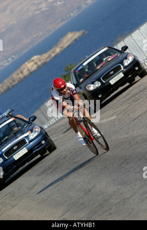 Bobby Julich USA sur le temps de cours d'essai le long de la côte de la route d'Athènes Banque D'Images