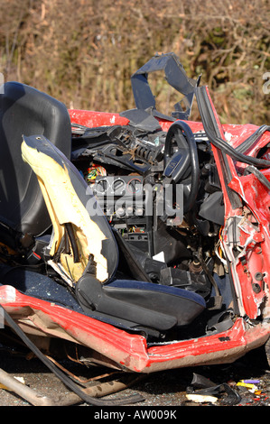 Scène d'un mortel sur accident de voiture qui a tué 4 personnes Banque D'Images