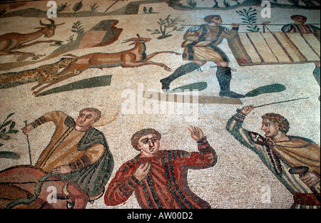 Mosaïques romaines de la Villa Romana del Casale, Piazza Armerina Sicile Italie Banque D'Images