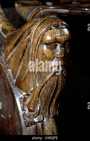 Green man pew détail st margaret claj suivant la mer angleterre Norfolk Banque D'Images