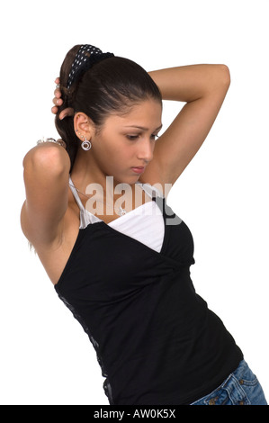 Teenage girl holding her hair Banque D'Images