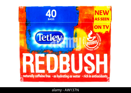 Cartouche de marque Tetley Thé Redbush isolé sur un fond blanc avec un chemin de détourage et aucun peuple Banque D'Images