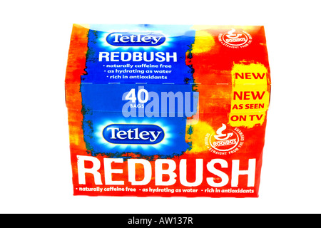 Cartouche de marque Tetley Thé Redbush isolé sur un fond blanc avec un chemin de détourage et aucun peuple Banque D'Images