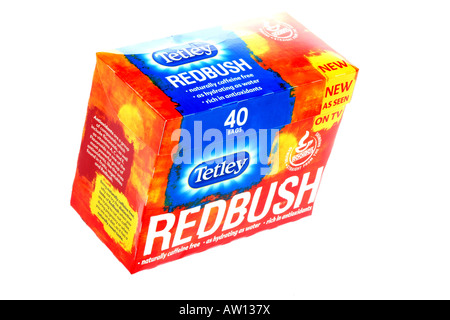 Cartouche de marque Tetley Thé Redbush isolé sur un fond blanc avec un chemin de détourage et aucun peuple Banque D'Images