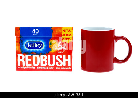 Cartouche de marque Tetley Thé Redbush isolé sur un fond blanc avec un chemin de détourage et aucun peuple Banque D'Images
