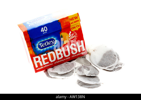 Cartouche de marque Tetley Thé Redbush isolé sur un fond blanc avec un chemin de détourage et aucun peuple Banque D'Images