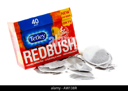 Cartouche de marque Tetley Thé Redbush isolé sur un fond blanc avec un chemin de détourage et aucun peuple Banque D'Images