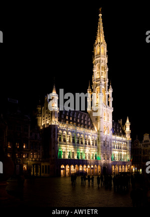 Lightshow spectaculaire à Bruxelles Hôtel de Ville panorama vertical de cousu deux expositions. Banque D'Images