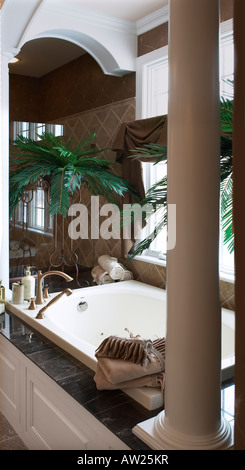 Salle de bains avec baignoire à remous en colonnes luxueuse maison Accueil Banque D'Images