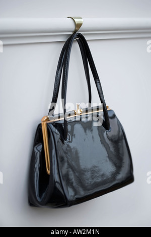 Sac en cuir noir sac style kelly Banque D'Images