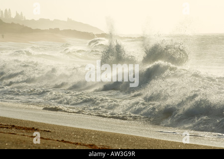 Vagues se brisant sur la Sandspit tôt le matin à Port Shepstone Kwazulu Natal Banque D'Images