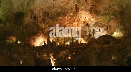Vue panoramique complète de la grande salle en Carlsbad Caverns à partir du haut de la Croix, du fin fond de la boucle principale d' Banque D'Images