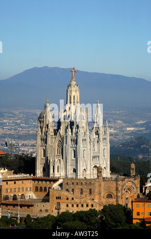 Le Sagrat Cor ou de l'église Sacré-Cœur Tibidabo sur les hauteurs de Barcelone Collserola Banque D'Images