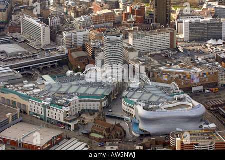 Une vue aérienne de Birmingham montrant le centre commercial Bullring et de la Rotonde Banque D'Images