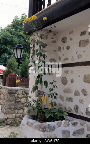 Des murs en pierre typiques et de verdure dans la ville de Melnik Bulgarie Banque D'Images