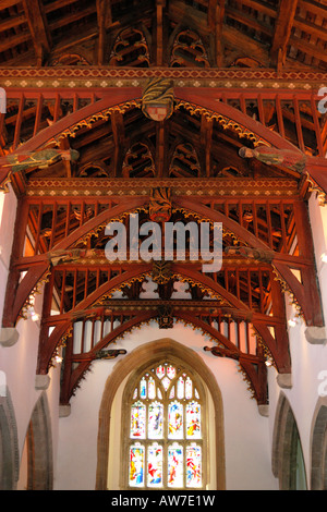 L'historiquement unique de l'intérieur de l'église de St Jean le Baptiste Bere Regis Dorset Angleterre Banque D'Images