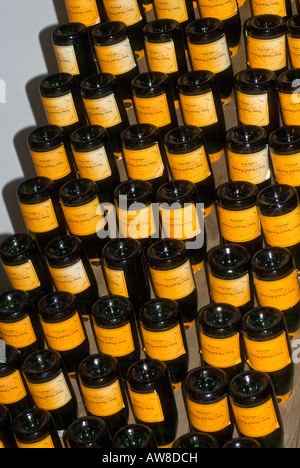 Des bouteilles de champagne dans stillage palettes palettes de stockage cave à vin Banque D'Images