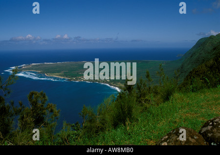 Vue depuis les falaises de la péninsule de Kalaupapa Molokai Hawaii HI Banque D'Images