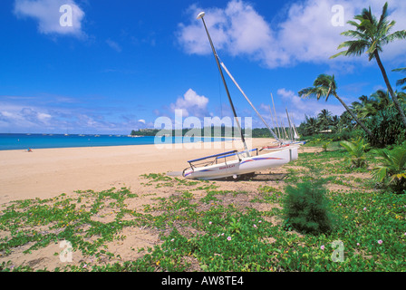 Voiliers sur la plage de La Baie de Hanalei Côte-Nord île de Kauai Hawaii Banque D'Images