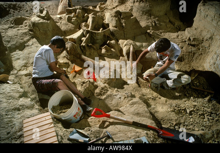 Les paléontologues l'Excavation mammouth colombien reste Le Mammoth Site Dakota du Sud Banque D'Images