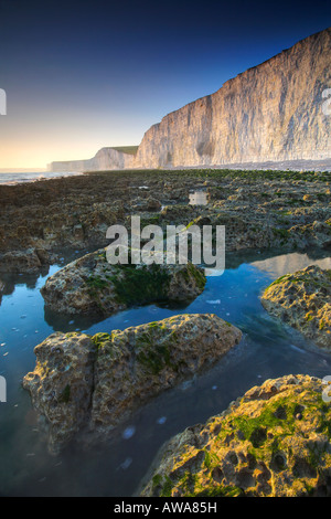 Rockpools ci-dessous les falaises de craie blanche d'Urrugne, West Sussex Banque D'Images