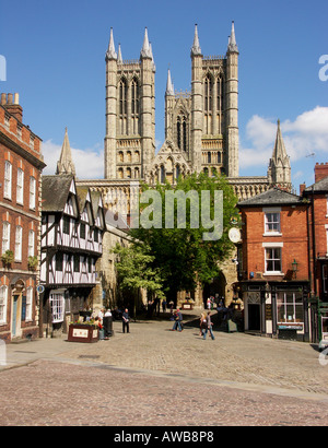 Cathédrale et la pente, Lincoln, Lincolnshire, Angleterre, Royaume-Uni, Royaume-Uni, Grande-Bretagne, Europe Banque D'Images