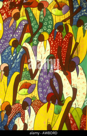 Peinture Naif décoratif est un art traditionnel dans les Caraïbes, qui fait de grands rappels de souvenirs d'une maison de vacances ou croisière Banque D'Images