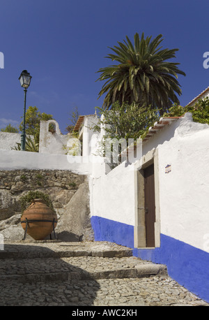 Au Portugal, la Costa da Prata, Région de l'Estremadura, Obidos, une rue pavée Banque D'Images