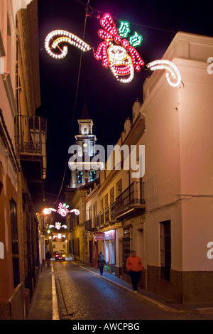 Les lumières de Noël dans les rues de Carmona Espagne Banque D'Images