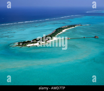 Taj Exotica, Embudu Finolhu, photographie aérienne, South Male Atoll, Maldives, océan Indien Banque D'Images