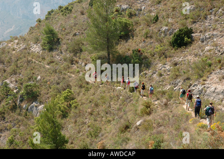 Groupe de randonnée, Sierra de Aitana, Costa Blanca, Espagne, Europe Banque D'Images