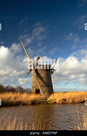 Les vestiges d'Brograve / Moulin Moulin de drainage sur l'Horsey Estate, Waxham nouvelle coupe, Norfolk Broads Banque D'Images