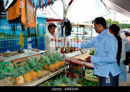 L'île Maurice ou l'homme mauricien ananas à marché de quatre bornes Banque D'Images