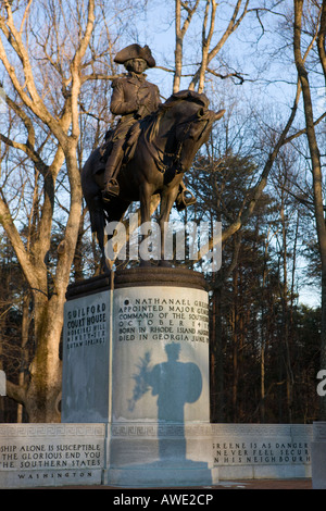 Statue et Monument au général Nathanael Greene qui ont combattu dans la guerre révolutionnaire Guilford Courthouse NMP, Greensboro, NC Banque D'Images