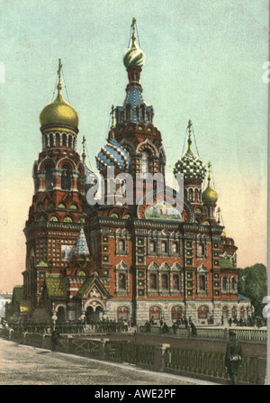 Carte postale russe de la cathédrale de la résurrection, Saint-Pétersbourg, Russie vers 1910 Banque D'Images