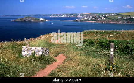 Ile de Burgh et Bigbury on Sea vue de la côte sud-ouest à l'est du chemin, dans le sud du Devon Bantham Banque D'Images