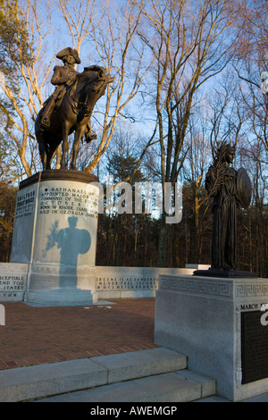 Statue et Monument au général Nathanael Greene qui ont combattu dans la guerre révolutionnaire Guilford Courthouse NMP, Greensboro, NC Banque D'Images