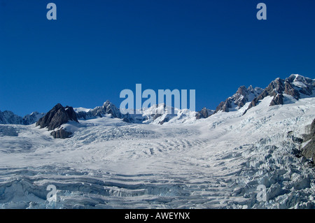 Vol en hélicoptère au-dessus du glacier Fox, île du Sud, Nouvelle-Zélande, Océanie Banque D'Images