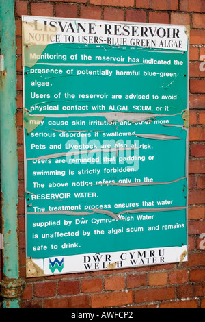 Avis d'avertissement vieux dangers d'algues pour la santé de la sécurité au Royaume-Uni Cardiff réservoir Lisvane Banque D'Images