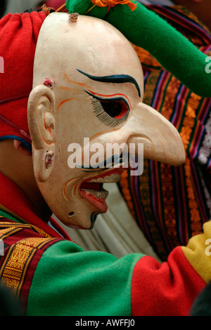 Portrait d'une danseuse au Thimphu Tsechu (festival), au Bhoutan Banque D'Images