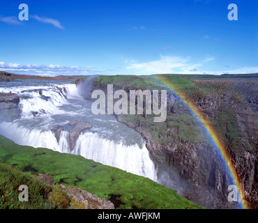 Arc-en-ciel sur la cascade de Gullfoss, Hvítá-Fluss Haukadalur, le sud de l'Islande, Islande, Banque D'Images