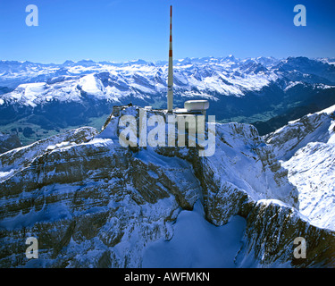 Vue aérienne, Saentis, tour radio, Alpes Appenzeller, Appenzell, Suisse, Europe Banque D'Images