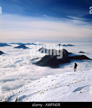 Vue panoramique à partir de pic Zugspitze Schneefernerkopf, massif du Wetterstein, éventail, Haute-Bavière, Bavaria, Germany, Europe Banque D'Images