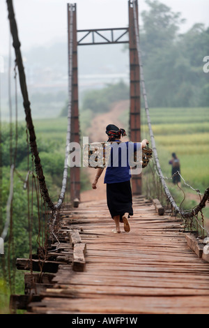 Pont suspendu entre Yen Chau et Chien Koy dans le nord des montagnes vietnamiennes, Vietnam, Asie Banque D'Images