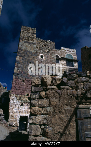 Maisons du village de Al Hajjarah, Yémen. Banque D'Images