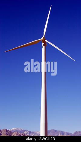 Les éoliennes tournent à travers le paysage désertique près de Palm Springs, en Californie, une scène emblématique de l'énergie renouvelable en mouvement. Banque D'Images