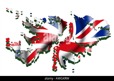 Carte de Îles Malouines avec Union Jack flag superposé Banque D'Images